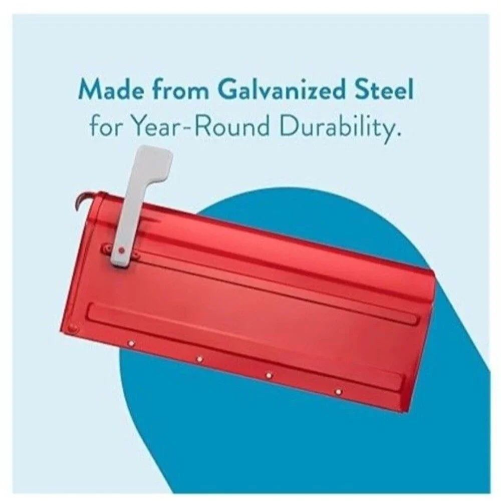 Architectural Mailboxes 7600R MB1 Post Mount Mailbox - Red with Silver Flag -...